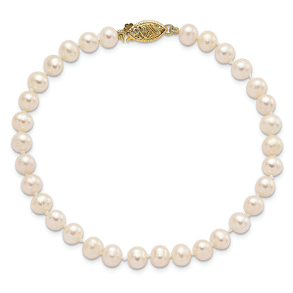 10K Yellow Gold 5-6mm White Near Round Freshwater Cultured Pearl 8.25 Inch Bracelet