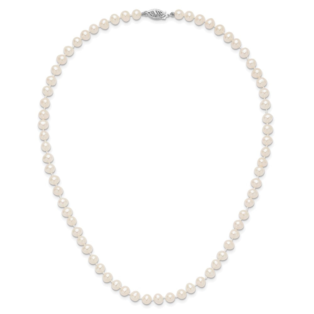 14K White Gold Wg 5-6mm White Near Round Freshwater Cultured Pearl Necklace
