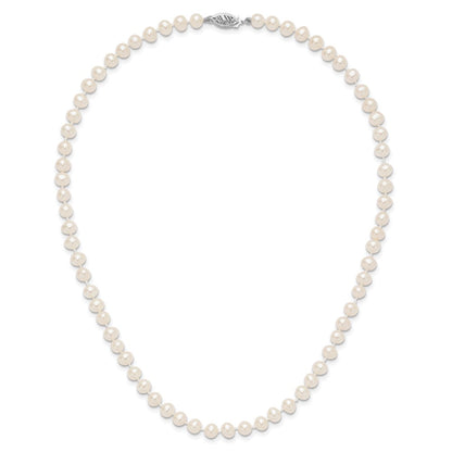 14K White Gold Wg 5-6mm White Near Round Freshwater Cultured Pearl Necklace