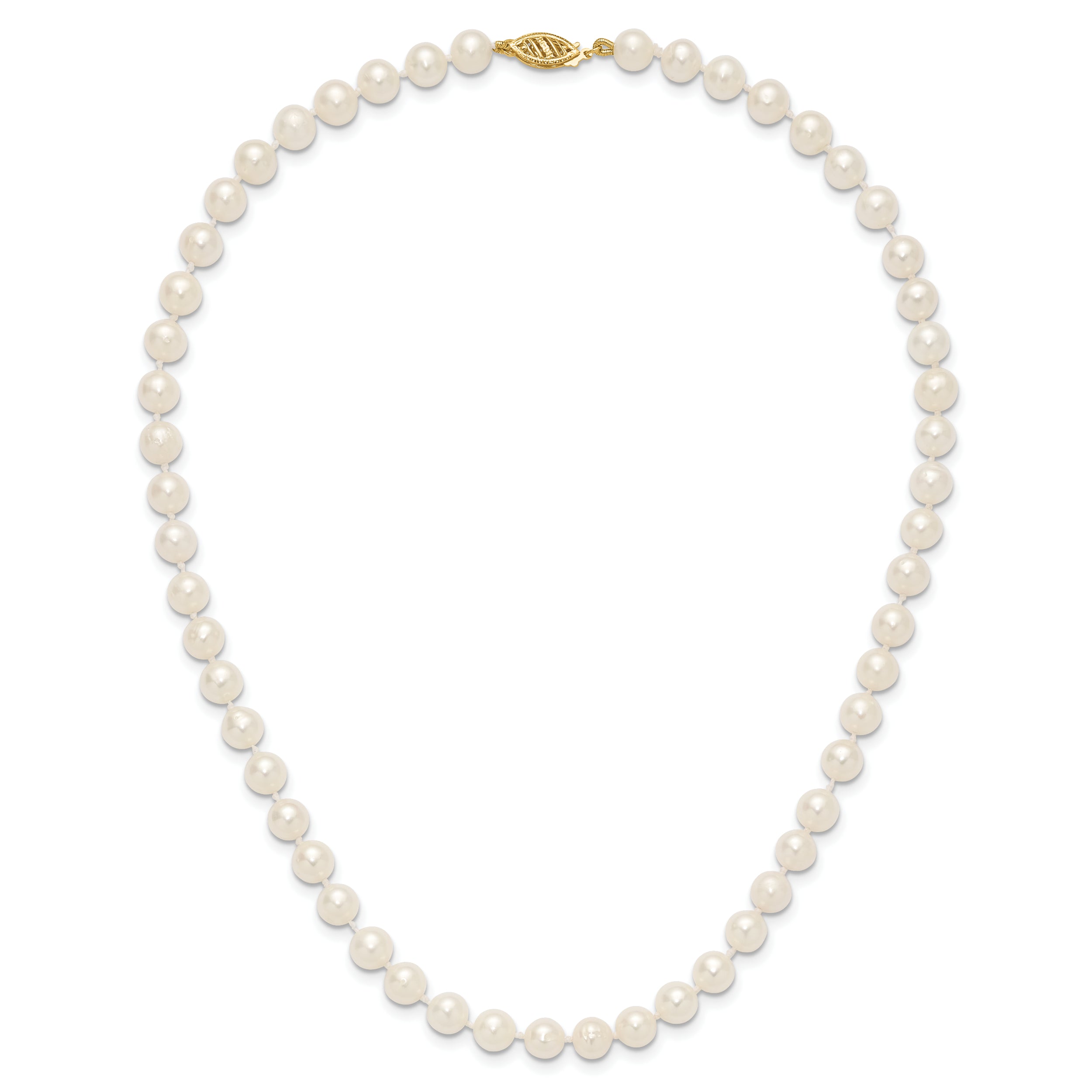 10K Yellow Gold 6-7mm White Near-Round Freshwater Cultured Pearl 16 Inch Necklace