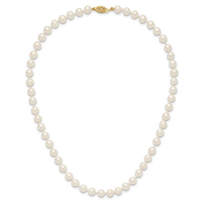 10K Yellow Gold 6-7mm White Near-Round Freshwater Cultured Pearl 16 Inch Necklace