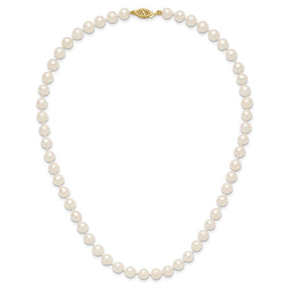 10K Yellow Gold 6-7mm White Near-Round Freshwater Cultured Pearl 16 Inch Necklace