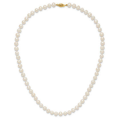 10K Yellow Gold 6-7mm White Near-Round Freshwater Cultured Pearl 18 Inch Necklace