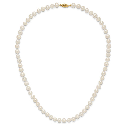 10K Yellow Gold 6-7mm White Near-Round Freshwater Cultured Pearl 18 Inch Necklace