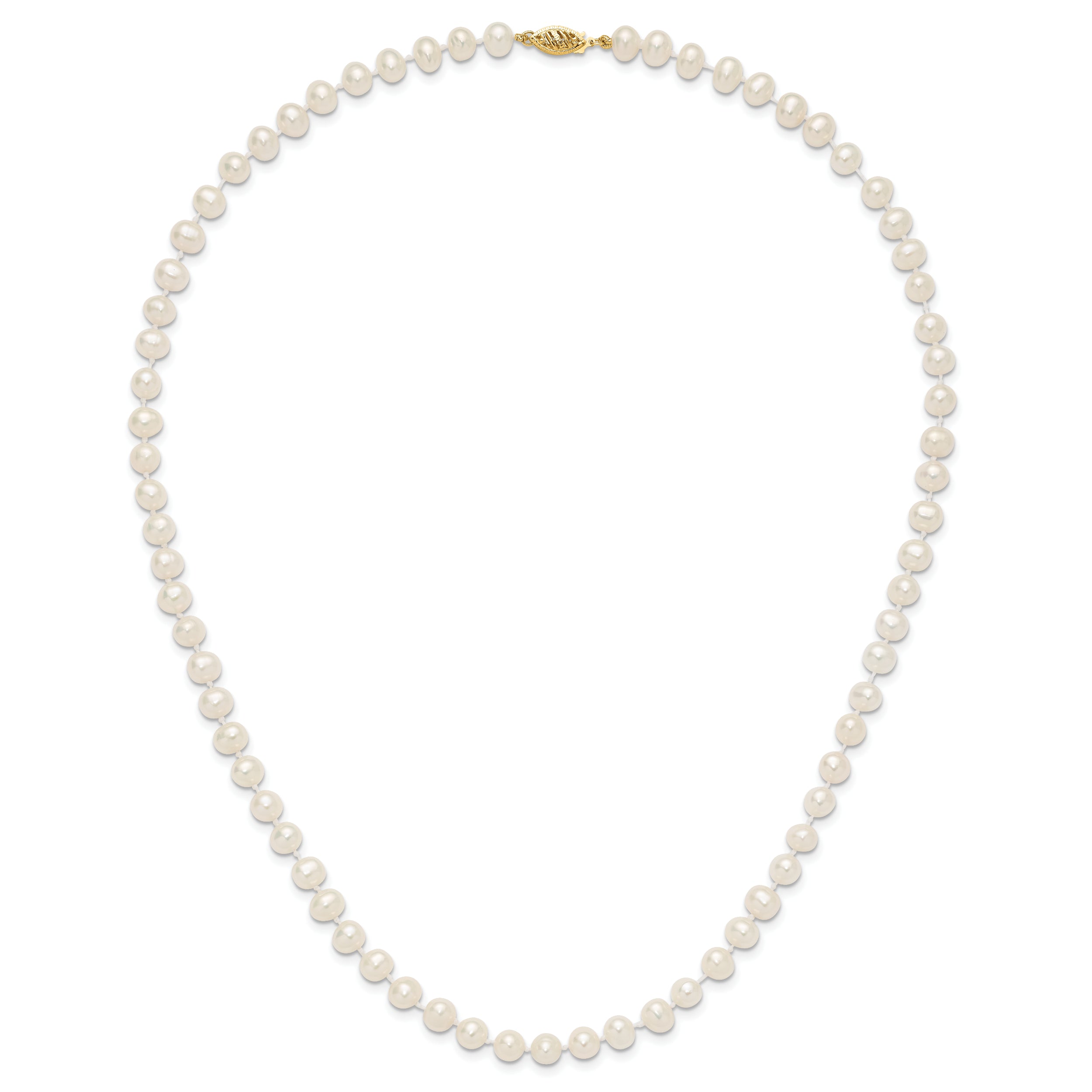 10K Yellow Gold 6-7mm White Near-Round Freshwater Cultured Pearl 20 Inch Necklace
