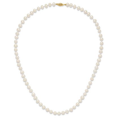 10K Yellow Gold 6-7mm White Near-Round Freshwater Cultured Pearl 20 Inch Necklace