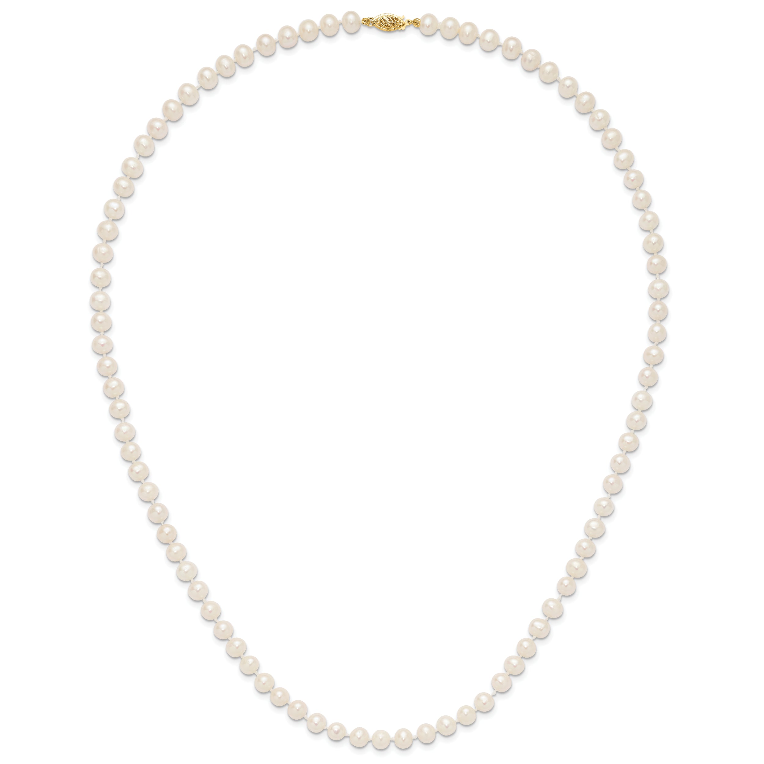 10K Yellow Gold 6-7mm White Near-Round Freshwater Cultured Pearl 24 Inch Necklace