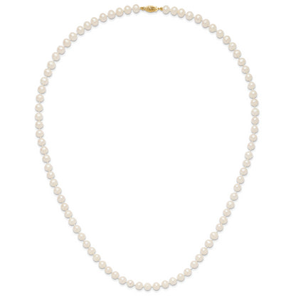 10K Yellow Gold 6-7mm White Near-Round Freshwater Cultured Pearl 24 Inch Necklace
