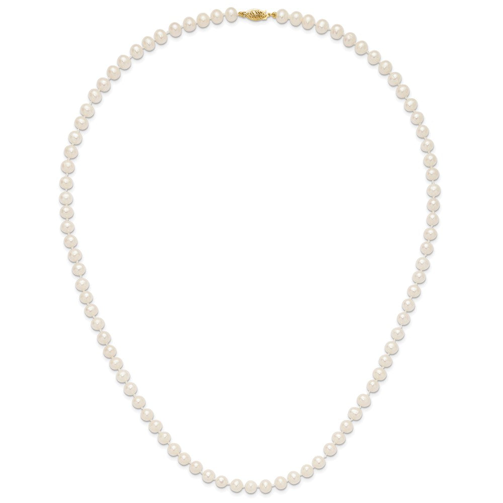 10K Yellow Gold 6-7mm White Near-Round Freshwater Cultured Pearl 24 Inch Necklace