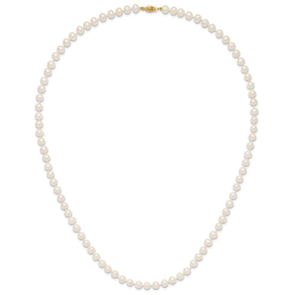 10K Yellow Gold 6-7mm White Near-Round Freshwater Cultured Pearl 24 Inch Necklace