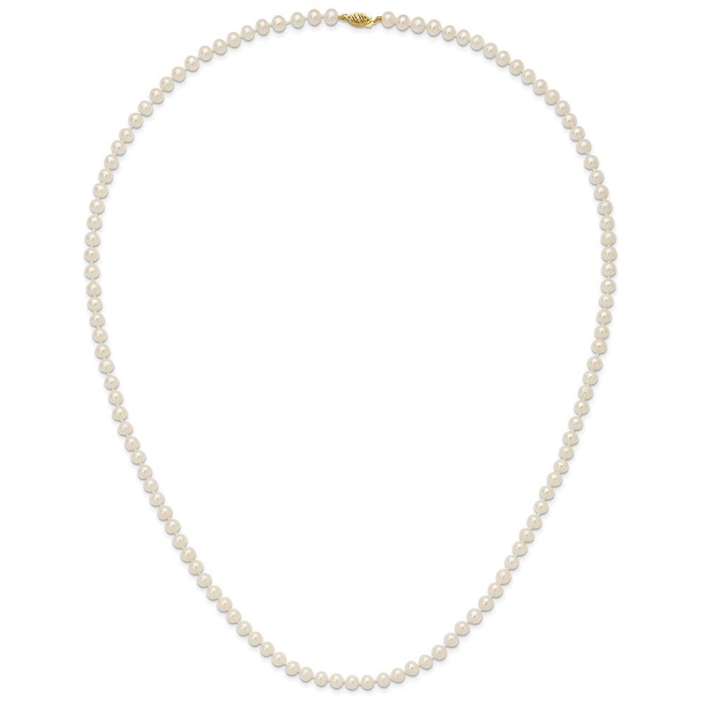 14K Yellow Gold 6 7mm White Near Round Freshwater Cultured Pearl 28 Inch Necklace