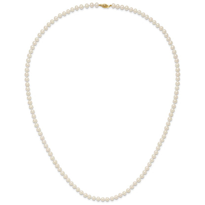 14K Yellow Gold 6 7mm White Near Round Freshwater Cultured Pearl 28 Inch Necklace