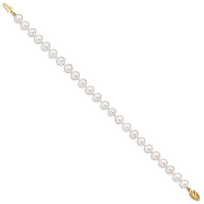 10K Yellow Gold 6-7mm White Near Round Freshwater Cultured Pearl 8.25 Inch Bracelet