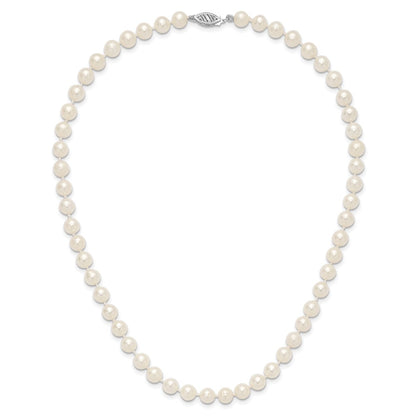 14K White Gold Wg 6-7mm White Near Round Freshwater Cultured Pearl Necklace