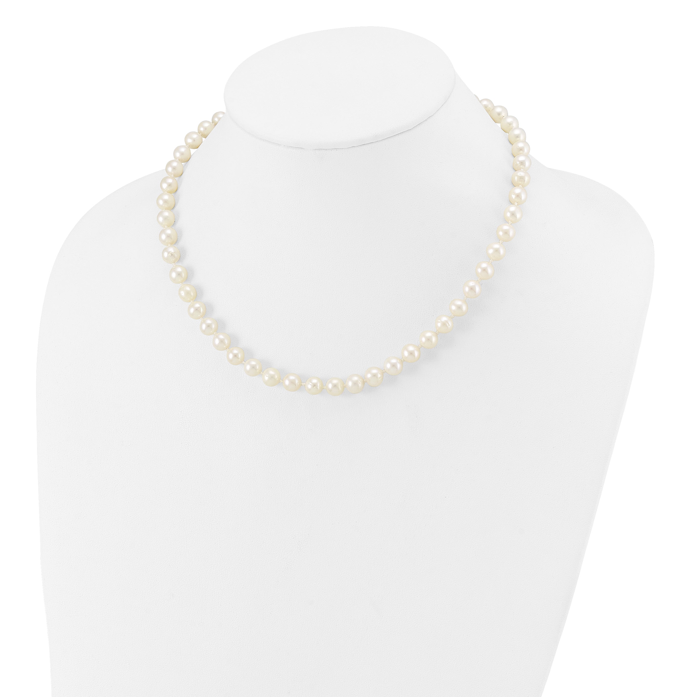 10K Yellow Gold 7-8mm White Near-Round Freshwater Cultured Pearl 16 Inch Necklace