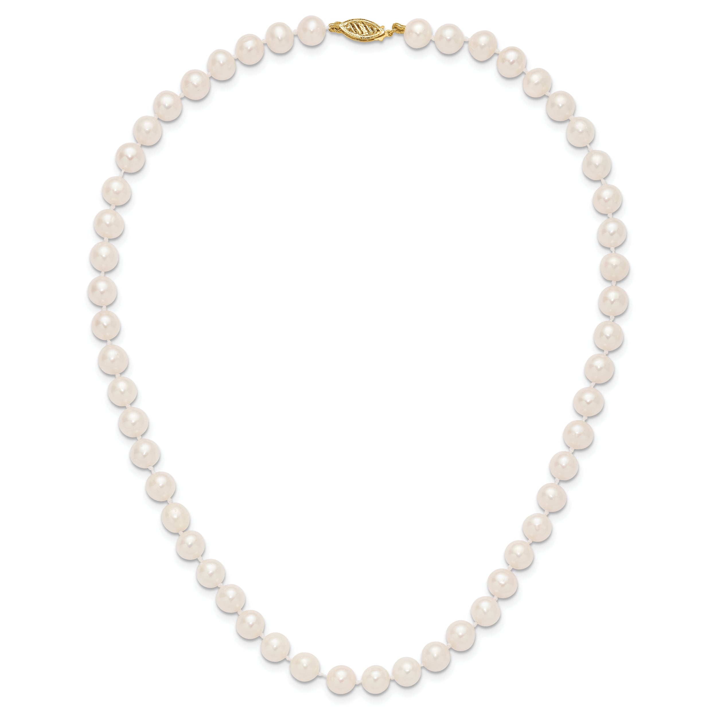 10K Yellow Gold 7-8mm White Near-Round Freshwater Cultured Pearl 16 Inch Necklace