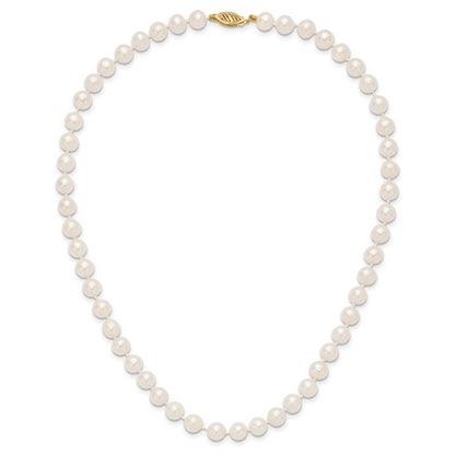 10K Yellow Gold 7-8mm White Near-Round Freshwater Cultured Pearl 16 Inch Necklace