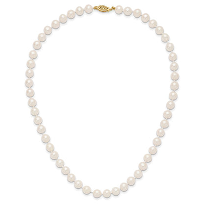 10K Yellow Gold 7-8mm White Near-Round Freshwater Cultured Pearl 16 Inch Necklace