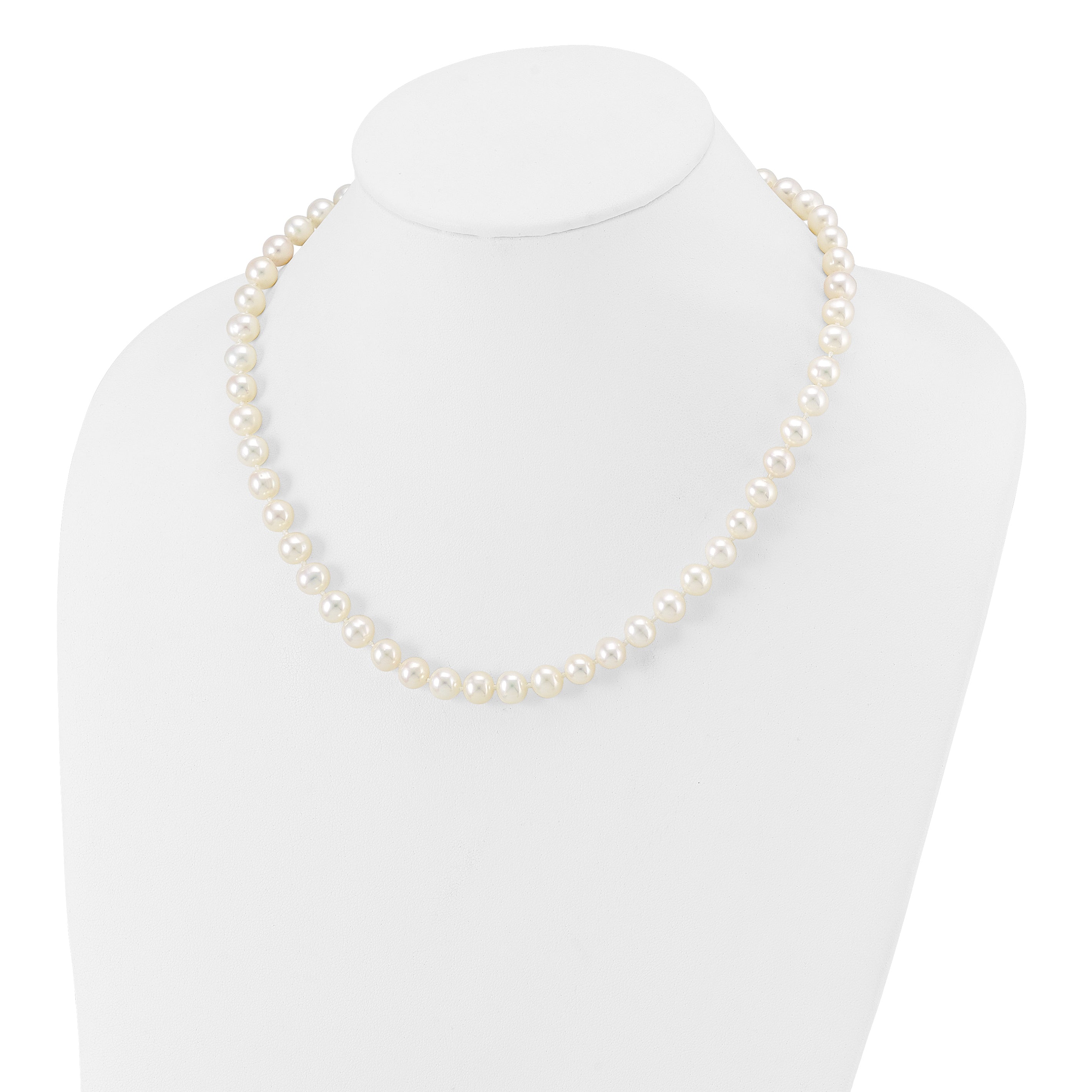 10K Yellow Gold 7-8mm White Near-Round Freshwater Cultured Pearl 18 Inch Necklace