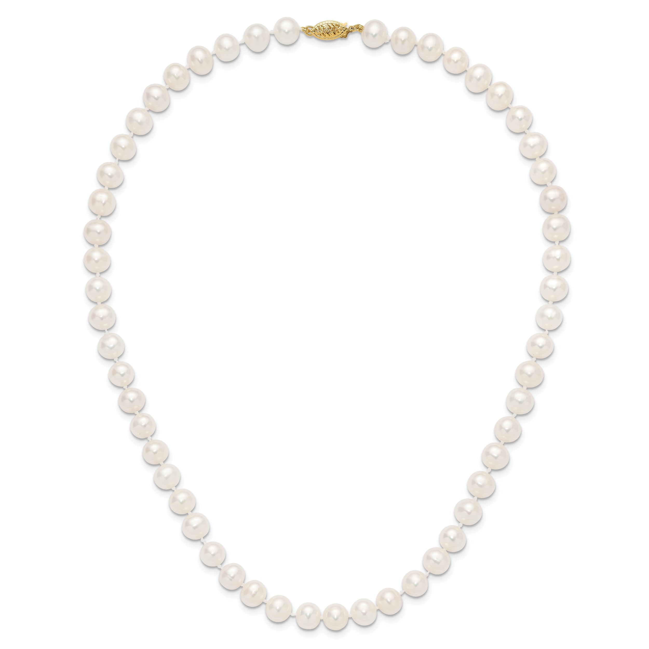10K Yellow Gold 7-8mm White Near-Round Freshwater Cultured Pearl 18 Inch Necklace