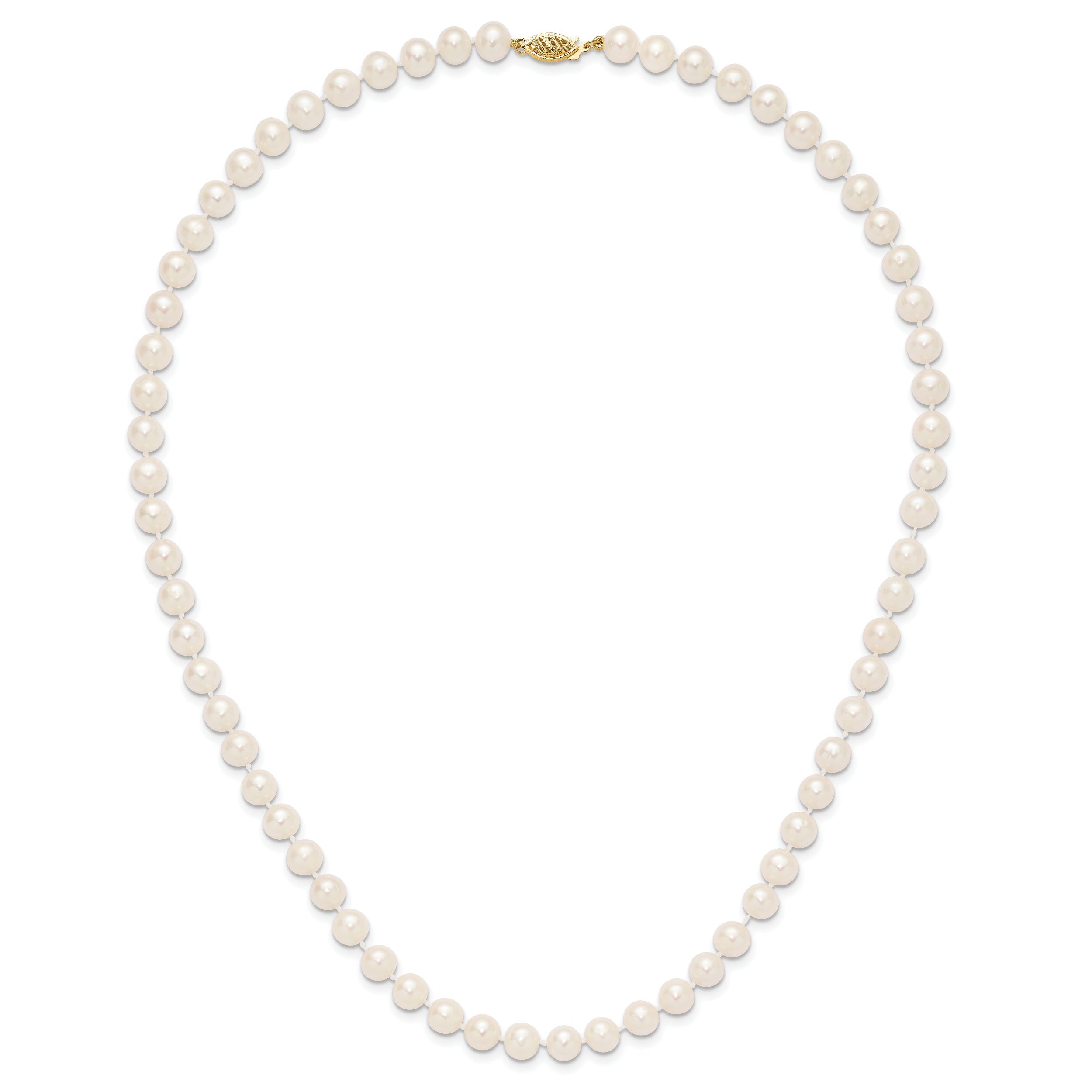 10K Yellow Gold 7-8mm White Near-Round Freshwater Cultured Pearl 20 Inch Necklace