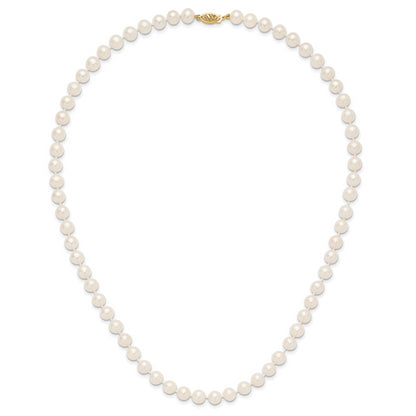10K Yellow Gold 7-8mm White Near-Round Freshwater Cultured Pearl 20 Inch Necklace