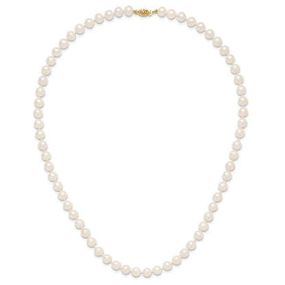 10K Yellow Gold 7-8mm White Near-Round Freshwater Cultured Pearl 20 Inch Necklace