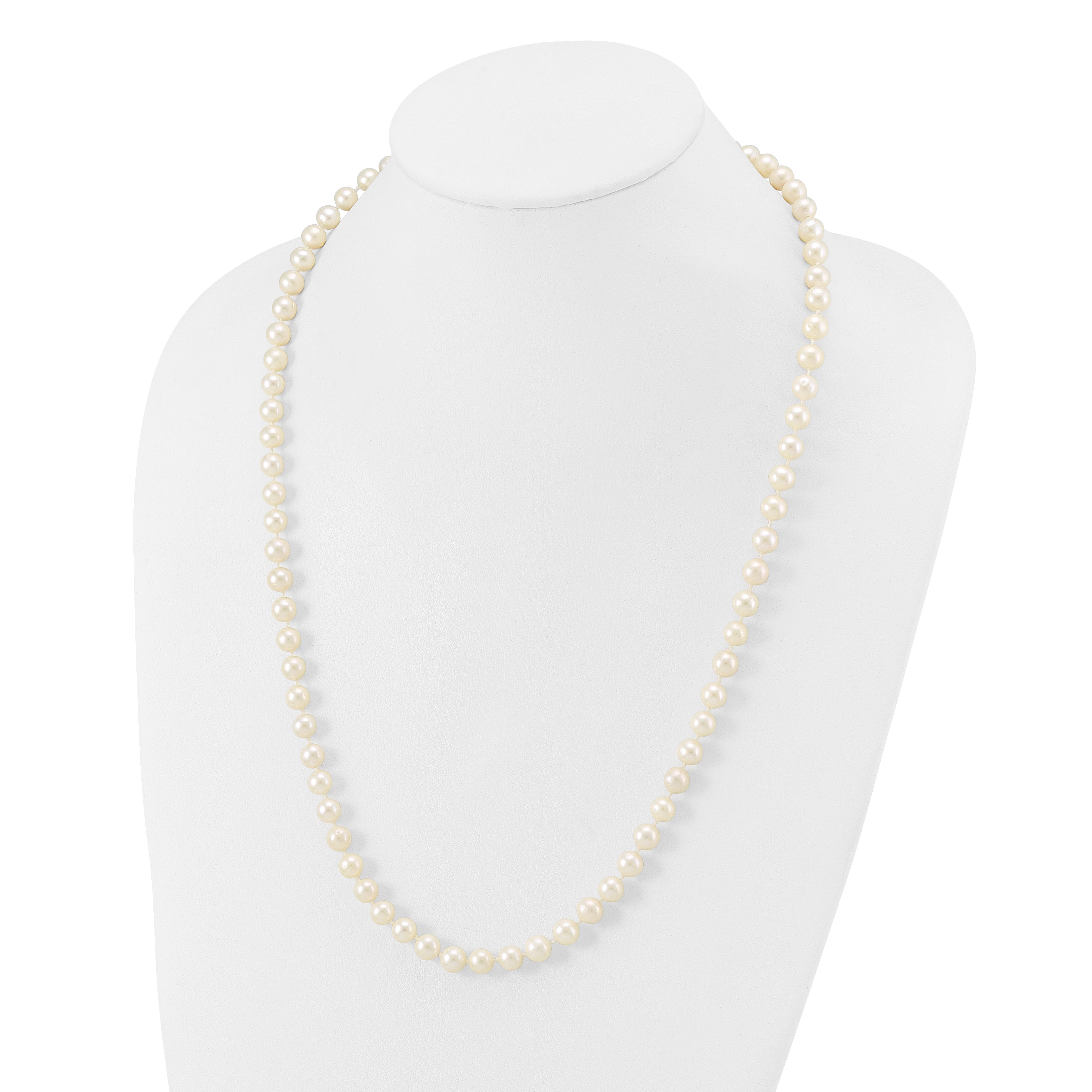 10K Yellow Gold 7-8mm White Near-Round Freshwater Cultured Pearl 24 Inch Necklace