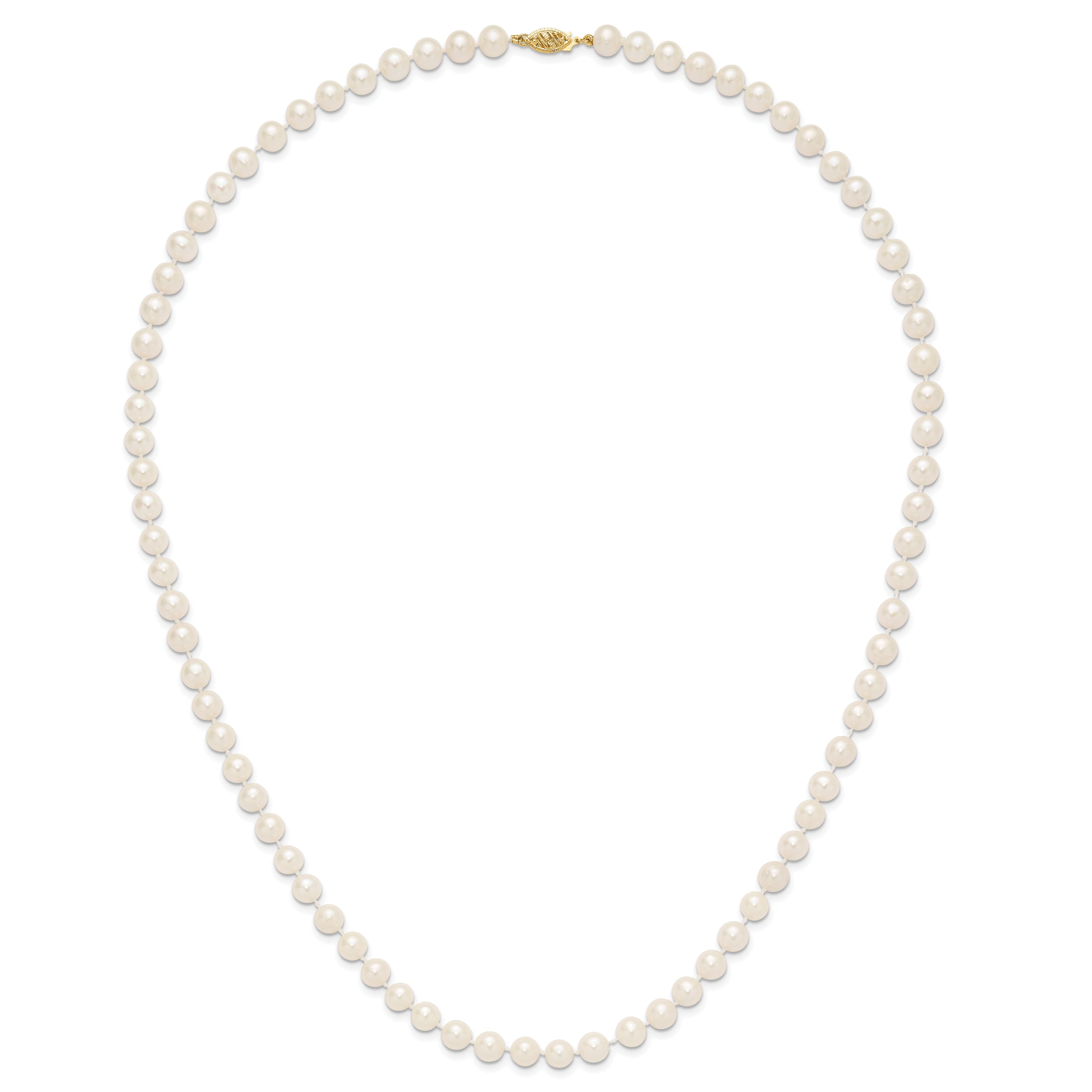 10K Yellow Gold 7-8mm White Near-Round Freshwater Cultured Pearl 24 Inch Necklace