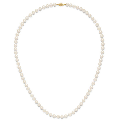 10K Yellow Gold 7-8mm White Near-Round Freshwater Cultured Pearl 24 Inch Necklace