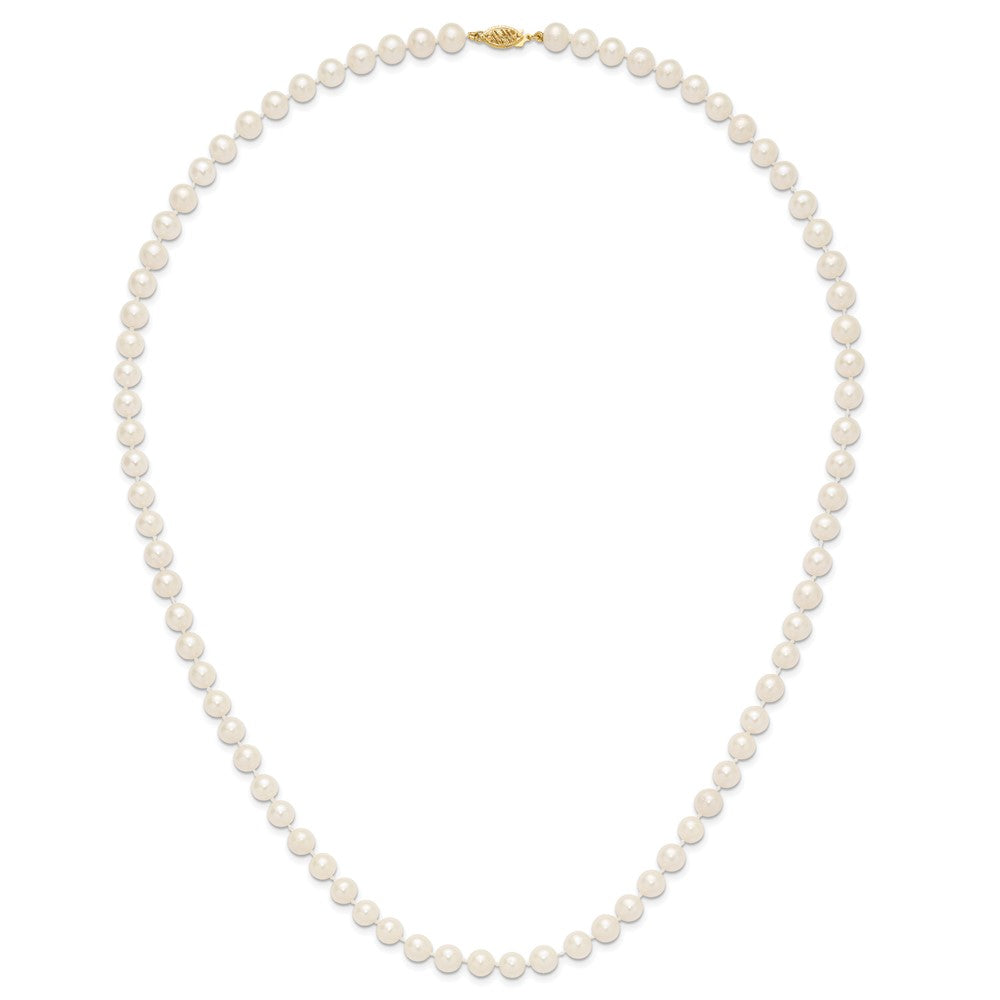 10K Yellow Gold 7-8mm White Near-Round Freshwater Cultured Pearl 24 Inch Necklace