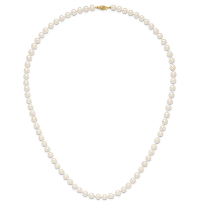 10K Yellow Gold 7-8mm White Near-Round Freshwater Cultured Pearl 24 Inch Necklace