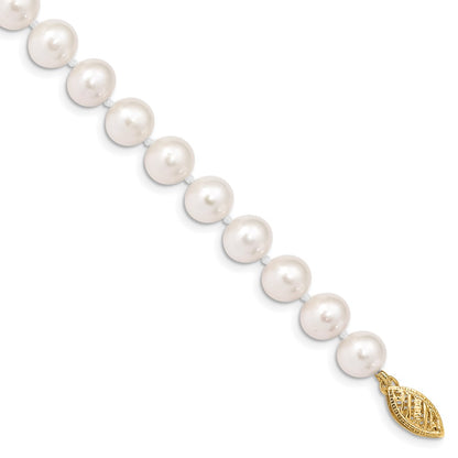 10K Yellow Gold 7-8mm White Near Round Freshwater Cultured Pearl 8.25 Inch Bracelet