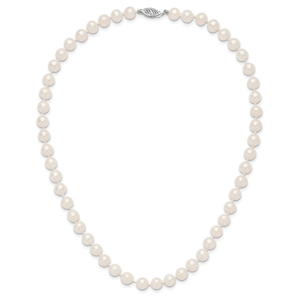 14K White Gold Wg 7-8mm White Near Round Freshwater Cultured Pearl Necklace