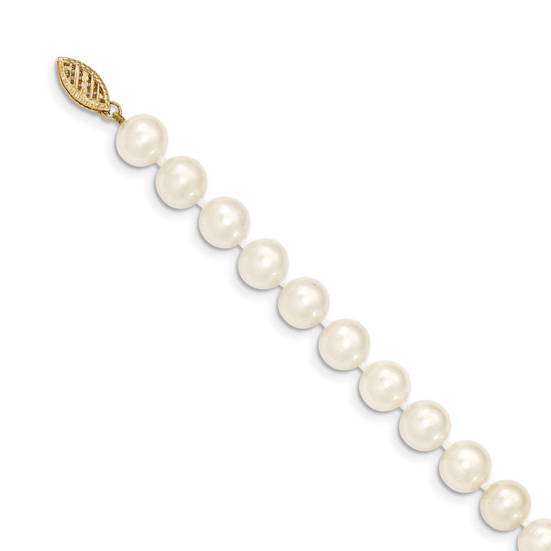 14K Yellow Gold 8 9mm White Near Round Freshwater Cultured Pearl 20 Inch Necklace