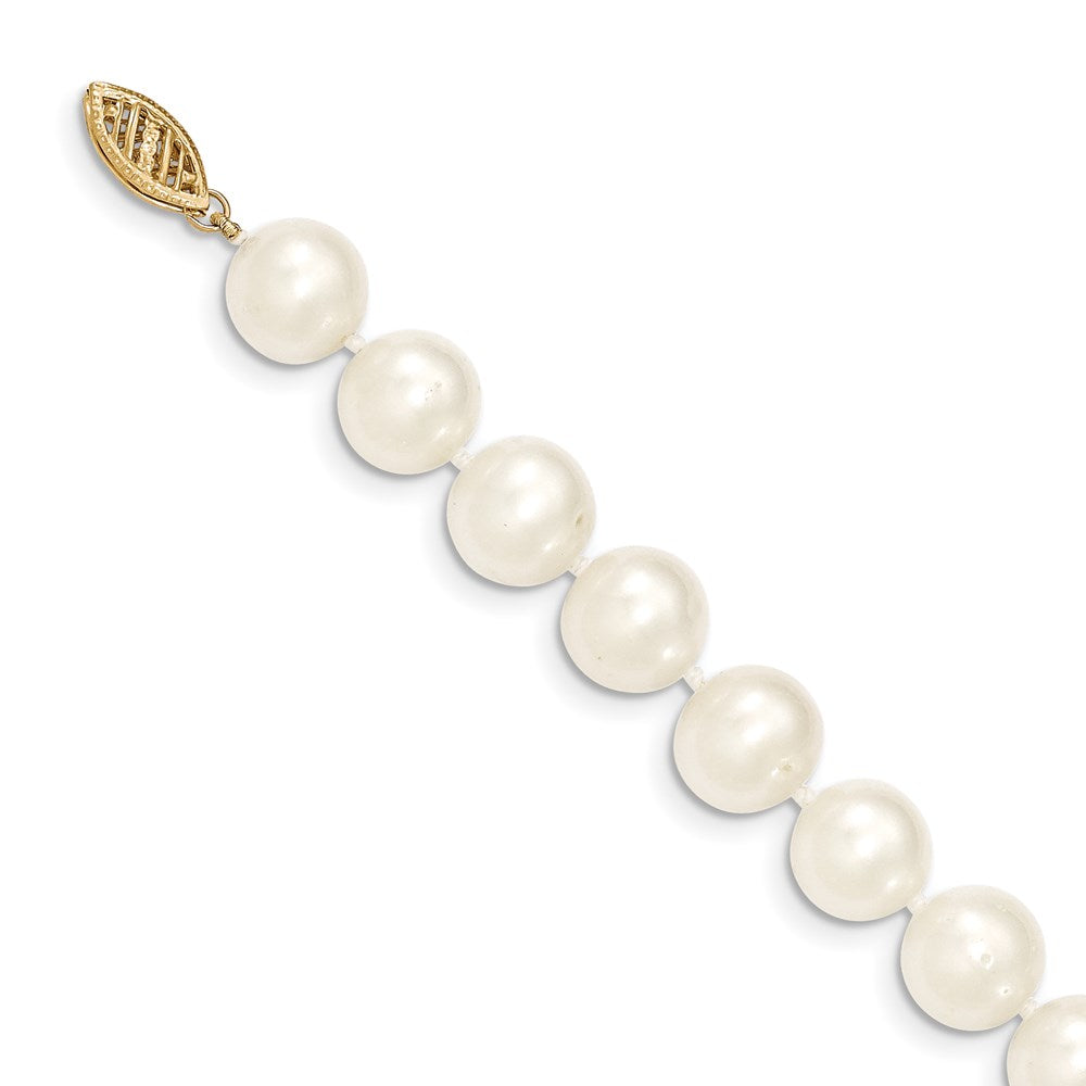14K Yellow Gold 9 10mm White Near Round Freshwater Cultured Pearl 18 Inch Necklace