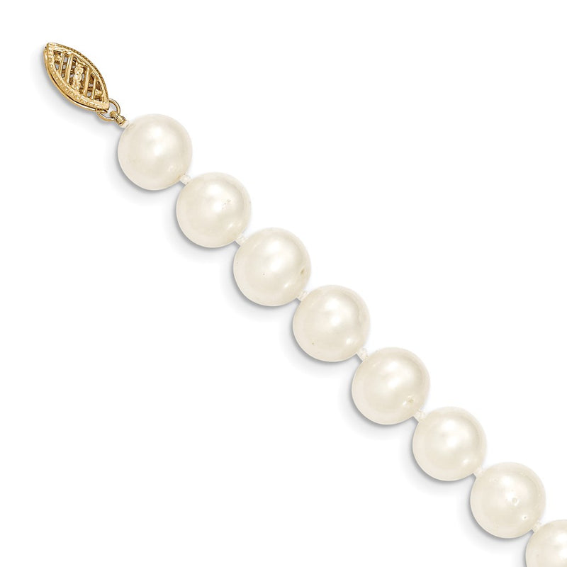 14K Yellow Gold 9 10mm White Near Round Freshwater Cultured Pearl 18 Inch Necklace