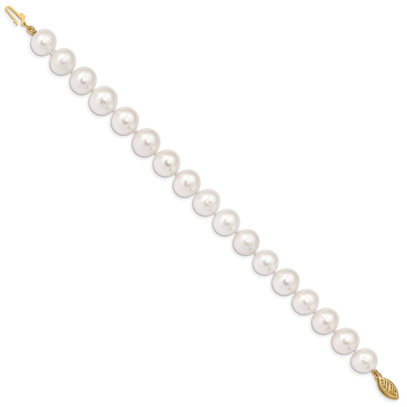 14K Yellow Gold 10 11mm White Near Round Freshwater Cultured Pearl 7.5 Inch Bracelet