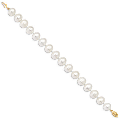 14K Yellow Gold 11 12mm White Near Round Freshwater Cultured Pearl 7.5 Inch Bracelet