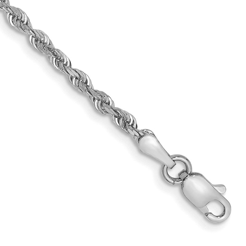 14K White Gold 2.25mm Diamond Cut Quadruple Rope Lobster Clasp Chain Bracelet