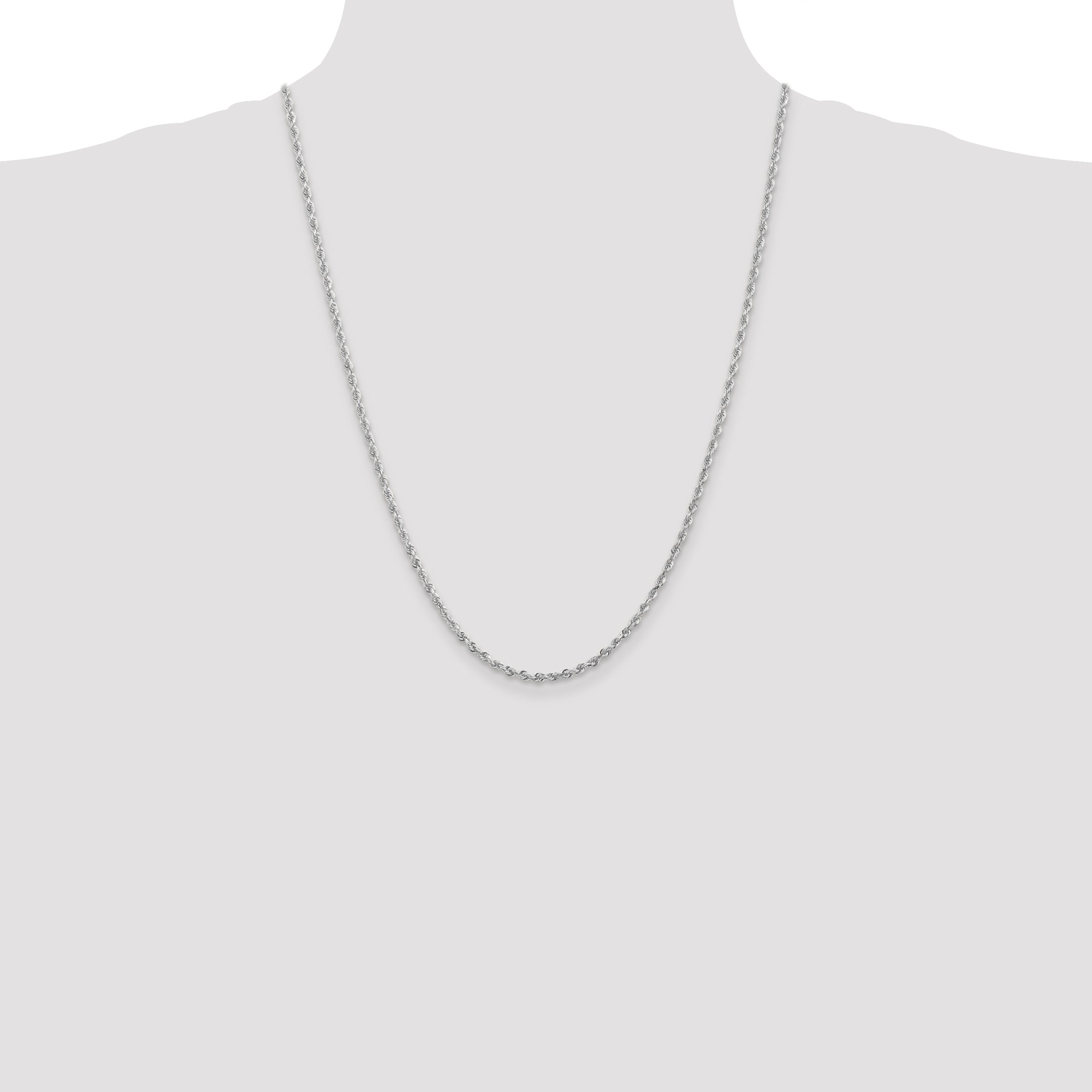 14K White Gold 24 Inch 2.75mm Diamond Cut Quadruple Rope Lobster Clasp Chain Necklace