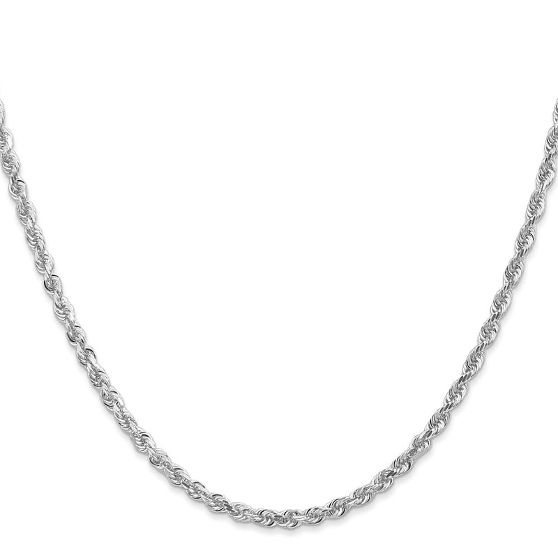 14K White Gold 22 Inch 3mm Diamond Cut Quadruple Rope Lobster Clasp Chain Necklace