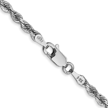 14K White Gold 24 Inch 3mm Diamond Cut Quadruple Rope Lobster Clasp Chain Necklace