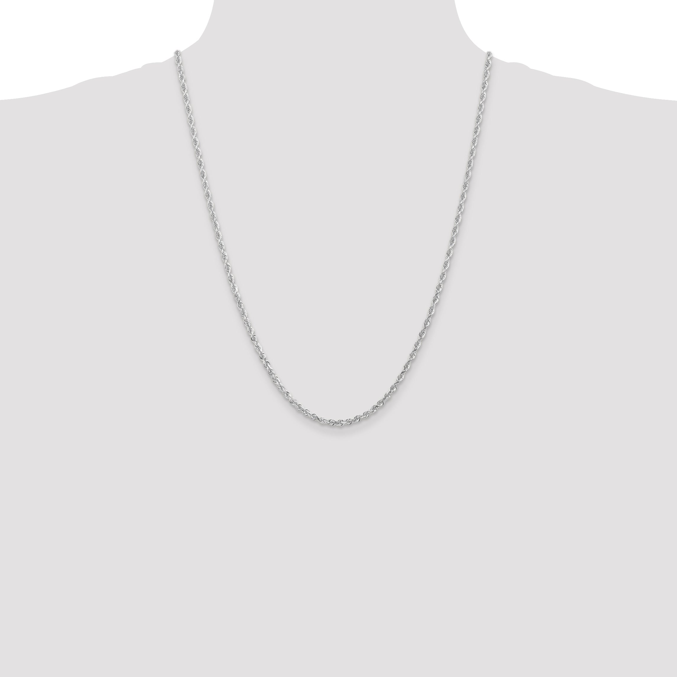 14K White Gold 24 Inch 3mm Diamond Cut Quadruple Rope Lobster Clasp Chain Necklace