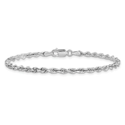 14K White Gold 8 Inch 3mm Diamond Cut Quadruple Rope Lobster Clasp Chain Bracelet