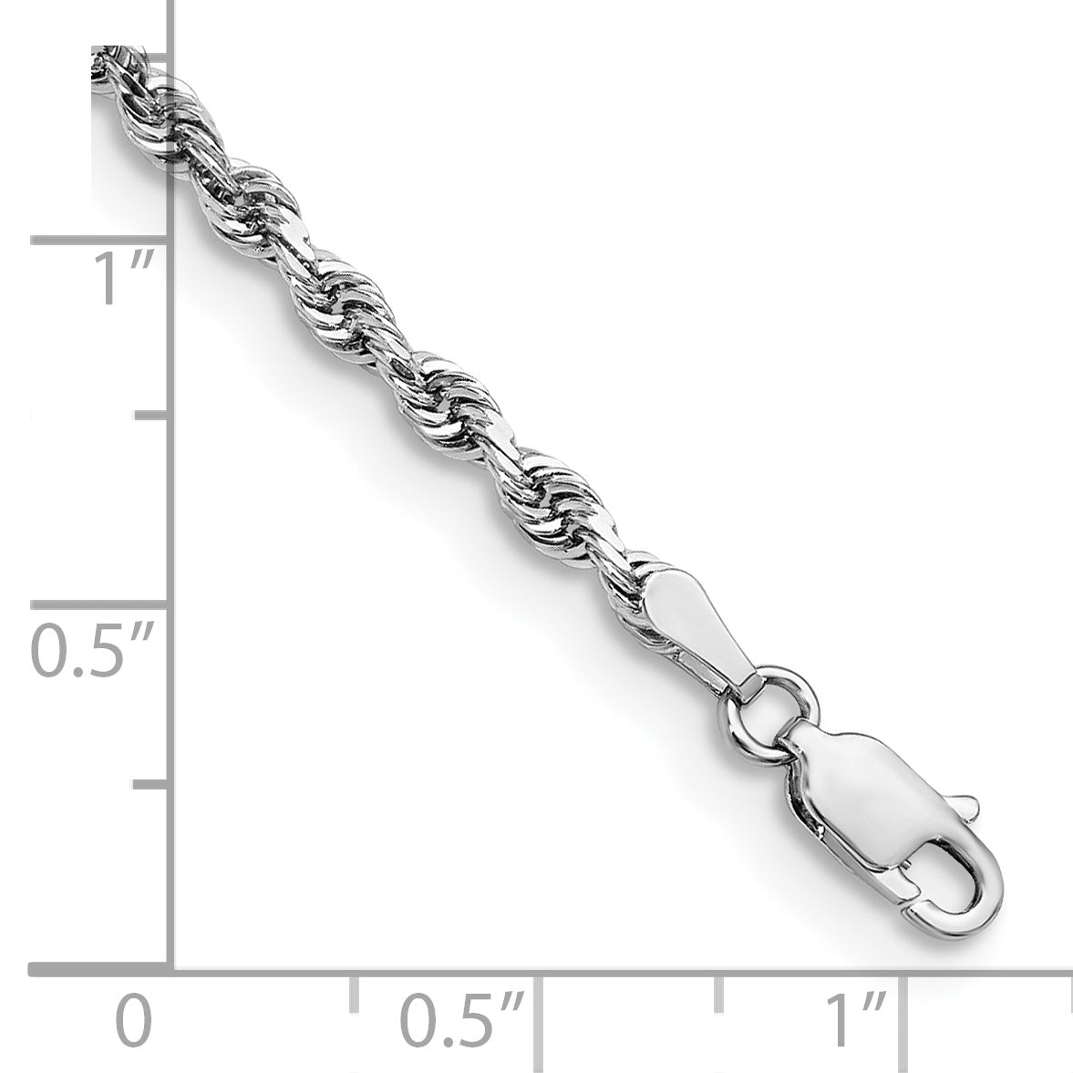 14K White Gold 8 Inch 3mm Diamond Cut Quadruple Rope Lobster Clasp Chain Bracelet