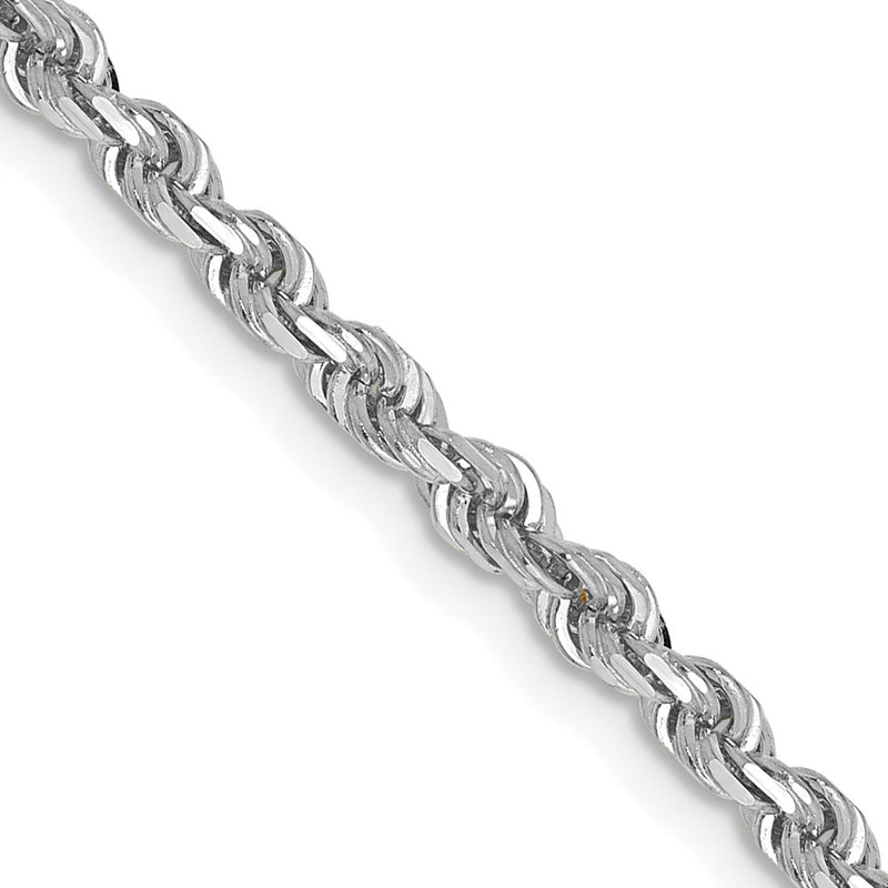 14K White Gold 22 Inch 3mm Diamond Cut Quadruple Rope Lobster Clasp Chain Necklace