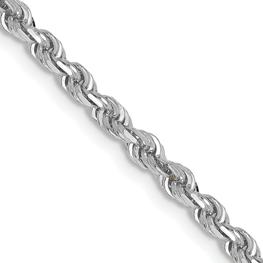 14K White Gold 20 Inch 3mm Diamond Cut Quadruple Rope Lobster Clasp Chain