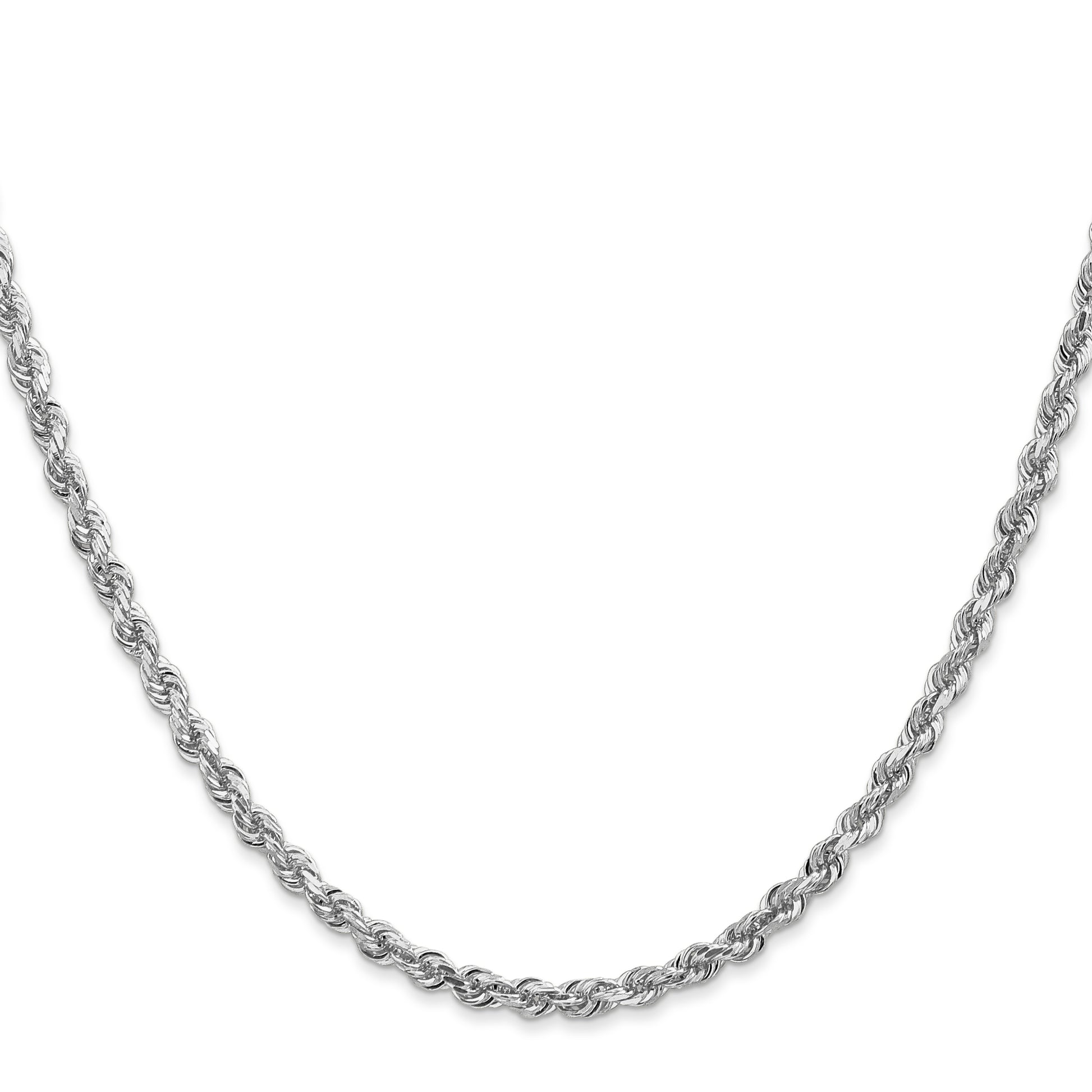 14K White Gold 30 Inch 3.35mm Diamond Cut Quadruple Rope Lobster Clasp Chain Necklace