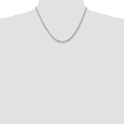 14K White Gold 18 Inch 3.35mm Diamond Cut Quadruple Rope Lobster Clasp Chain Necklace